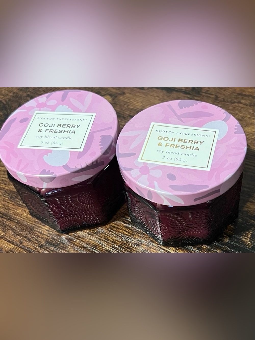 Modern Expressions Goji Berry & Freshia Candles X’s 2 Single Wick In Glass Jars